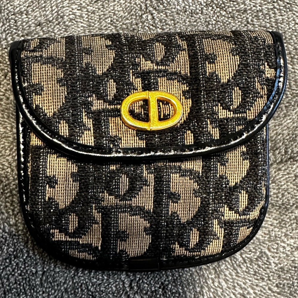Authentic Dior blue, black and cream coin pouch.